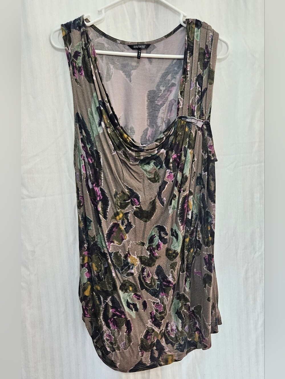 Daisy Feuntes Woman Blouse - Asymmetric Olive Green Purple Sleeveless Rayon - 1X